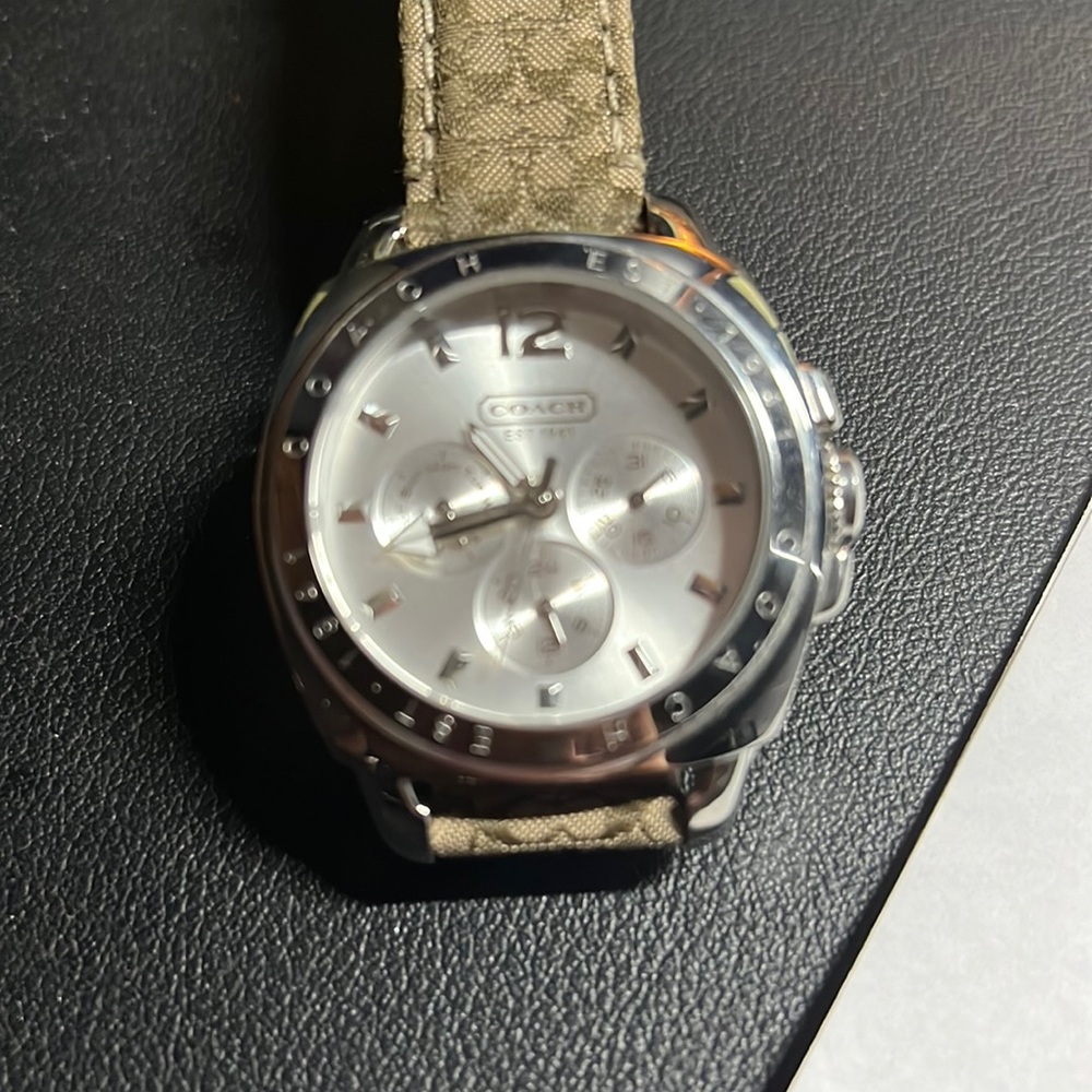Coach watch silver with brown coach band